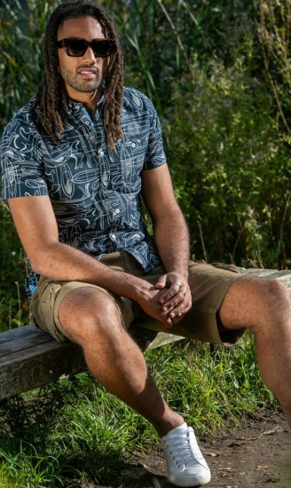 D555 Worthing Surf AOP Short Sleeve Button Down Collar Shirt Navy - Chemises - Chemises Grandes Tailles Hommes