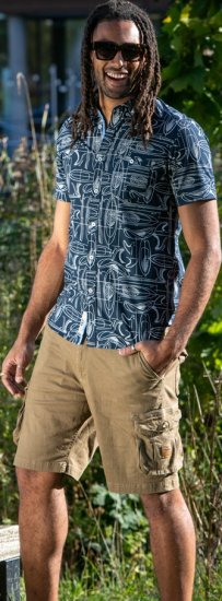 D555 Worthing Surf AOP Short Sleeve Button Down Collar Shirt Navy - Chemises - Chemises Grandes Tailles Hommes