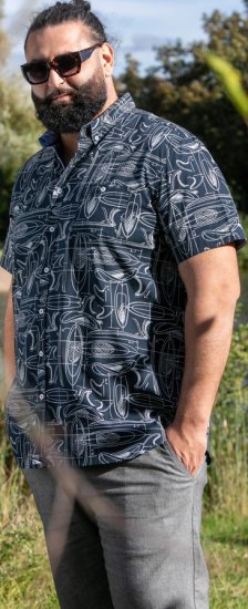 D555 Worthing Surf AOP Short Sleeve Button Down Collar Shirt Navy - Chemises - Chemises Grandes Tailles Hommes