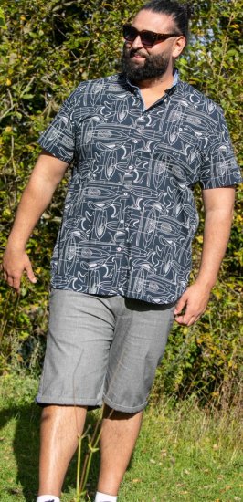 D555 Worthing Surf AOP Short Sleeve Button Down Collar Shirt Navy - Chemises - Chemises Grandes Tailles Hommes
