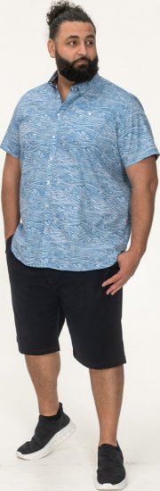 D555 Torquay AOP Short Sleeve Button Down Collar Shirt Blue Wave - Chemises - Chemises Grandes Tailles Hommes