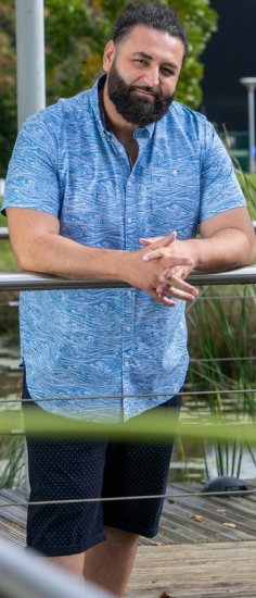 D555 Torquay AOP Short Sleeve Button Down Collar Shirt Blue Wave - Chemises - Chemises Grandes Tailles Hommes