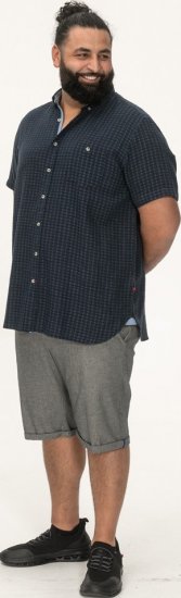 D555 Pontefract Jacquard Linen Mix Short Sleeve Shirt With Button Down Navy - Chemises - Chemises Grandes Tailles Hommes