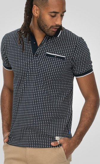 D555 Coventry AOP Polo Shirt Jacquard Collar & Ribbed Cuffs Navy - Polos - Polos homme grande taille