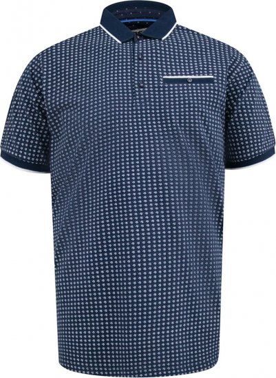 D555 Coventry AOP Polo Shirt Jacquard Collar & Ribbed Cuffs Navy - Polos - Polos homme grande taille