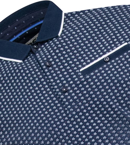 D555 Coventry AOP Polo Shirt Jacquard Collar & Ribbed Cuffs Navy - Polos - Polos homme grande taille