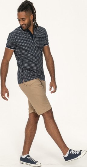 D555 Coventry AOP Polo Shirt Jacquard Collar & Ribbed Cuffs Navy - Polos - Polos homme grande taille