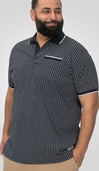 D555 Coventry AOP Polo Shirt Jacquard Collar & Ribbed Cuffs Navy - Polos - Polos homme grande taille