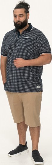 D555 Coventry AOP Polo Shirt Jacquard Collar & Ribbed Cuffs Navy - Polos - Polos homme grande taille