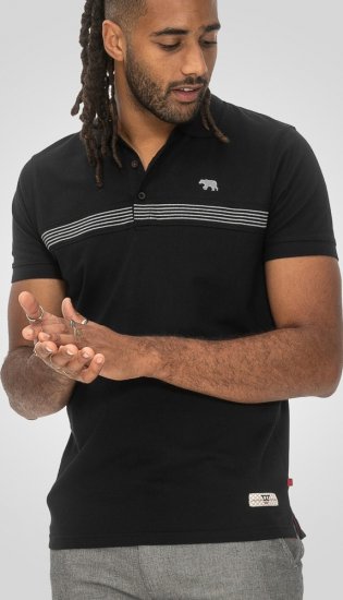 D555 Stafford Cut And Sew Embroidery Stripe Short Sleeve Polo Black - Polos - Polos homme grande taille