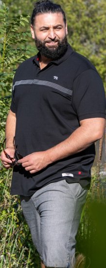 D555 Stafford Cut And Sew Embroidery Stripe Short Sleeve Polo Black - Polos - Polos homme grande taille