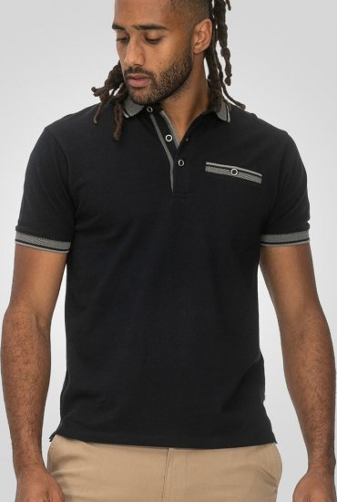D555 Ilkeston Jacquard Collar & Cuff Short Sleeve Pique Polo Navy - Polos - Polos homme grande taille