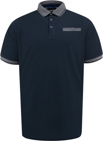 D555 Ilkeston Jacquard Collar & Cuff Short Sleeve Pique Polo Navy - Polos - Polos homme grande taille