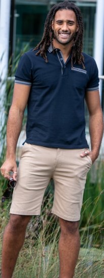 D555 Ilkeston Jacquard Collar & Cuff Short Sleeve Pique Polo Navy - Polos - Polos homme grande taille
