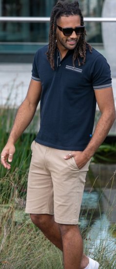D555 Ilkeston Jacquard Collar & Cuff Short Sleeve Pique Polo Navy - Polos - Polos homme grande taille