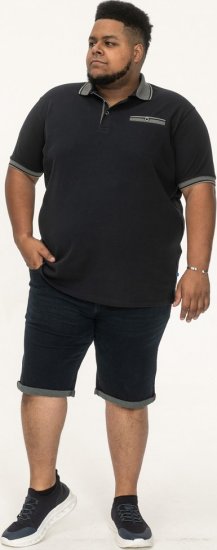 D555 Ilkeston Jacquard Collar & Cuff Short Sleeve Pique Polo Navy - Polos - Polos homme grande taille