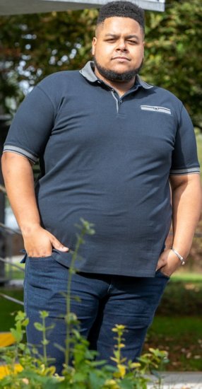 D555 Ilkeston Jacquard Collar & Cuff Short Sleeve Pique Polo Navy - Polos - Polos homme grande taille