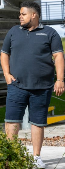 D555 Ilkeston Jacquard Collar & Cuff Short Sleeve Pique Polo Navy - Polos - Polos homme grande taille