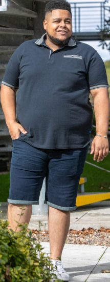 D555 Ilkeston Jacquard Collar & Cuff Short Sleeve Pique Polo Navy - Polos - Polos homme grande taille