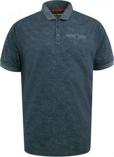 D555 Uttoxeter AOP Leaf Print Short Sleeve Polo Denim - Polos - Polos homme grande taille