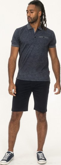 D555 Uttoxeter AOP Leaf Print Short Sleeve Polo Denim - Polos - Polos homme grande taille