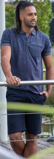 D555 Uttoxeter AOP Leaf Print Short Sleeve Polo Denim - Polos - Polos homme grande taille