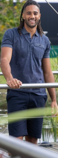 D555 Uttoxeter AOP Leaf Print Short Sleeve Polo Denim - Polos - Polos homme grande taille