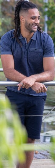 D555 Uttoxeter AOP Leaf Print Short Sleeve Polo Denim - Polos - Polos homme grande taille