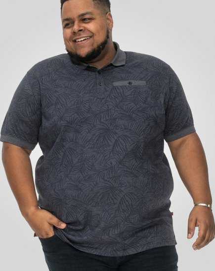 D555 Uttoxeter AOP Leaf Print Short Sleeve Polo Denim - Polos - Polos homme grande taille