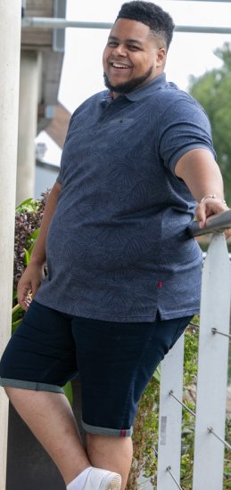 D555 Uttoxeter AOP Leaf Print Short Sleeve Polo Denim - Polos - Polos homme grande taille