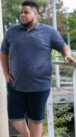 D555 Uttoxeter AOP Leaf Print Short Sleeve Polo Denim - Polos - Polos homme grande taille