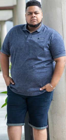 D555 Uttoxeter AOP Leaf Print Short Sleeve Polo Denim - Polos - Polos homme grande taille