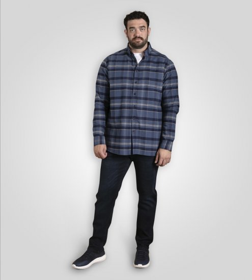 D555 Shrewsbury Long Sleeve with Chest Pocket Blue/Navy Check TALL SIZES - VÊTEMENTS HOMME MT-6XLT - Vêtements Tall Homme