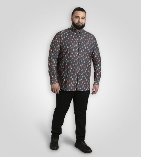 D555 Wakefield Long Sleeve AOP Guitar Printed Shirt Grey - Chemises - Chemises Grandes Tailles Hommes