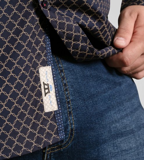 D555 Sheffield Long Sleeve AOP Micro Gold Shirt Navy - Chemises - Chemises Grandes Tailles Hommes