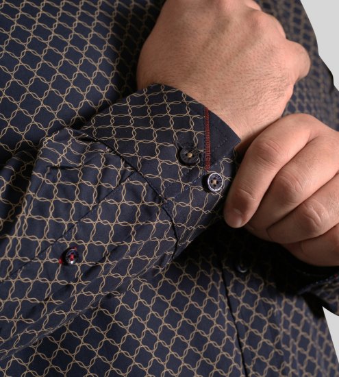 D555 Sheffield Long Sleeve AOP Micro Gold Shirt Navy - Chemises - Chemises Grandes Tailles Hommes