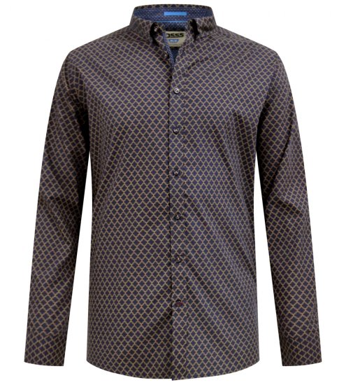 D555 Sheffield Long Sleeve AOP Micro Gold Shirt Navy - Chemises - Chemises Grandes Tailles Hommes