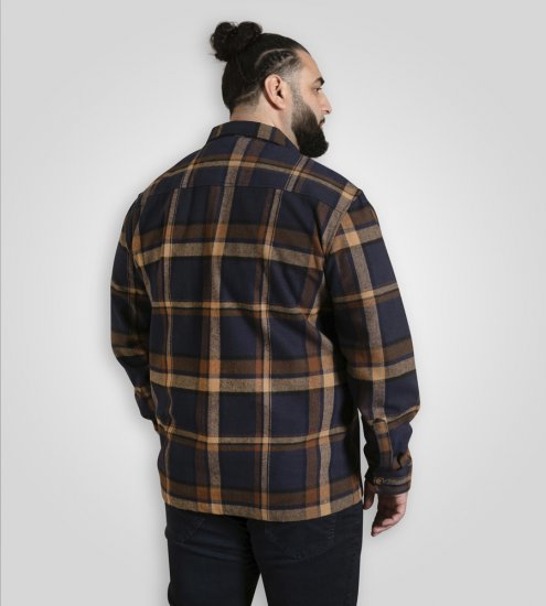 D555 Aldershot Long Sleeve Heavy Shacket Overshirt Tan/Navy Check - Chemises - Chemises Grandes Tailles Hommes
