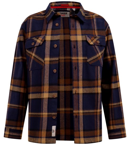 D555 Aldershot Long Sleeve Heavy Shacket Overshirt Tan/Navy Check - Chemises - Chemises Grandes Tailles Hommes