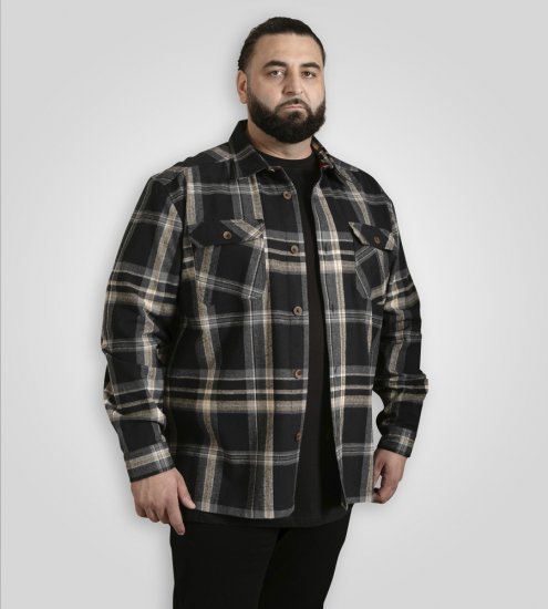 D555 Falkirk Long Sleeve Heavy Shacket Overshirt Black/Grey - Chemises - Chemises Grandes Tailles Hommes