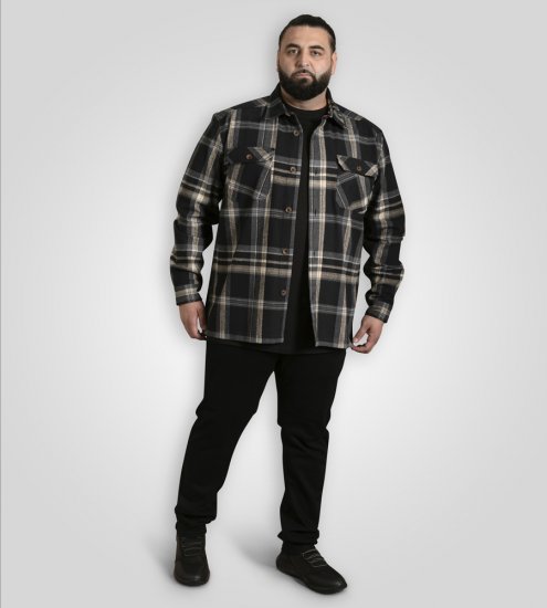D555 Falkirk Long Sleeve Heavy Shacket Overshirt Black/Grey - Chemises - Chemises Grandes Tailles Hommes