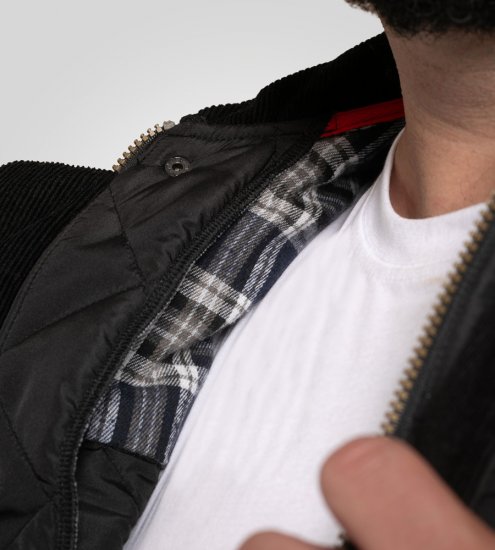 D555 Harborough Quilted Jacket with Corduroy Collar Black - Vestes - Vestes Homme Grandes Tailles