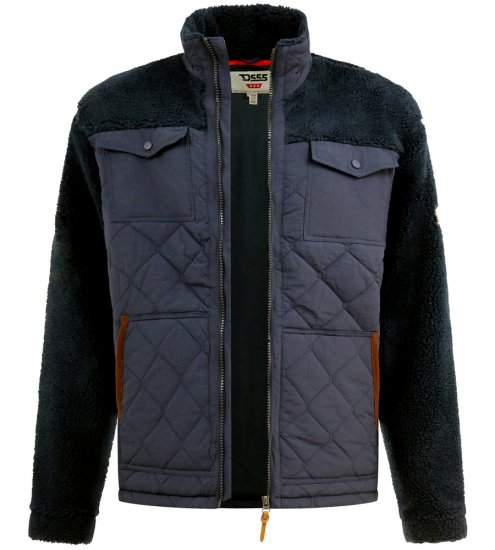 D555 Northampton Hybrid Sherpa Quilted Micro Fleece Jacket Navy - Vestes - Vestes Homme Grandes Tailles