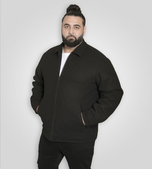 D555 Epsom Harrington Jacket with Zip Through Collared Melton Black - Vestes - Vestes Homme Grandes Tailles