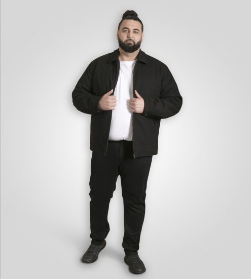 D555 Epsom Harrington Jacket with Zip Through Collared Melton Black - Vestes - Vestes Homme Grandes Tailles