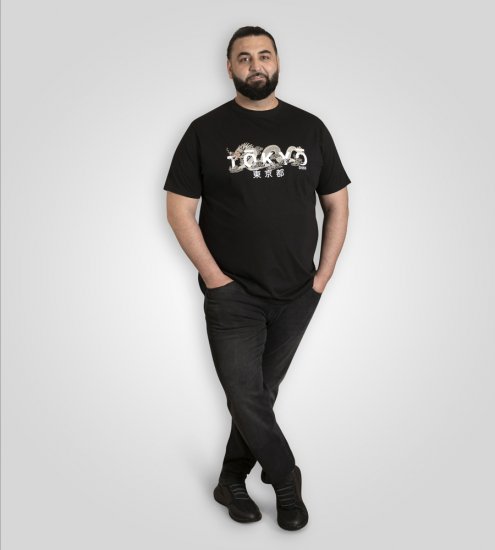 D555 Ginza Tokyo with Dragon Crew Neck T-shirt Black - T-shirts - T-shirts Homme Grande Taille