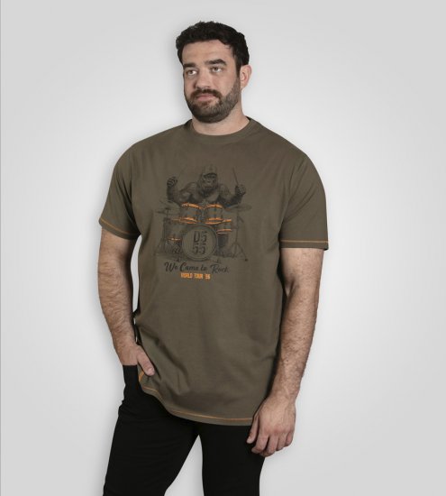 D555 Stockton Gorilla Playing Drums Crew Neck T-Shirt Khaki - T-shirts - T-shirts Homme Grande Taille