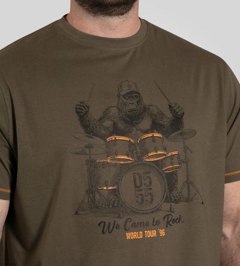 D555 Stockton Gorilla Playing Drums Crew Neck T-Shirt Khaki - T-shirts - T-shirts Homme Grande Taille