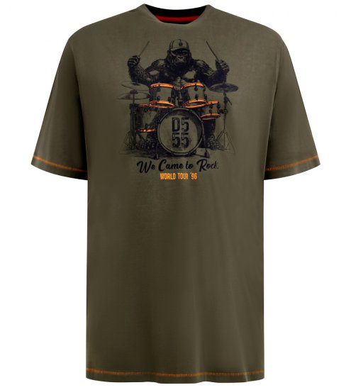 D555 Stockton Gorilla Playing Drums Crew Neck T-Shirt Khaki - T-shirts - T-shirts Homme Grande Taille