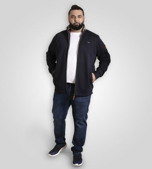 D555 Johnson Zip Through Fleece Sweatshirt with Chest Embroidery Navy - Sweatshirts & hoodies - Sweatshirts/Hoodies grande taille homme